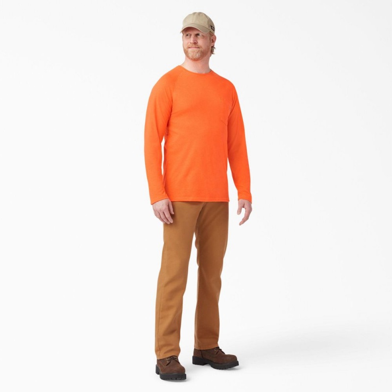 Orange Men's Dickies Cooling Long Sleeve Pocket T-Shirt | QTK850726