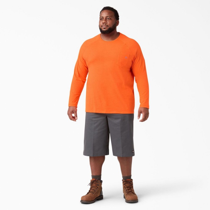 Orange Men's Dickies Cooling Long Sleeve Pocket T-Shirt | QTK850726