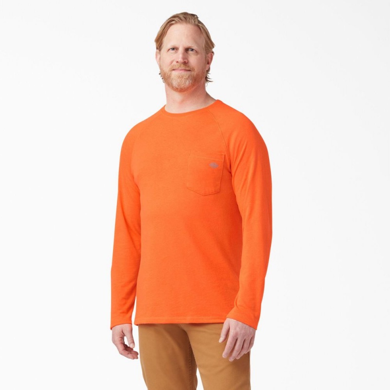 Orange Men\'s Dickies Cooling Long Sleeve Pocket T-Shirt | QTK850726