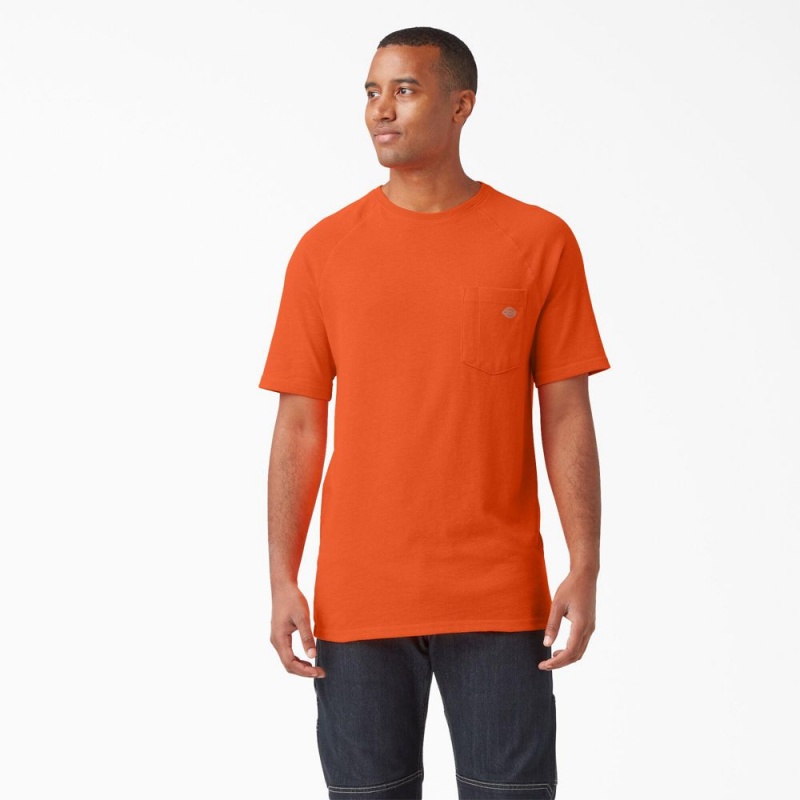 Orange Men\'s Dickies Cooling Short Sleeve Pocket T-Shirt | AXL369804