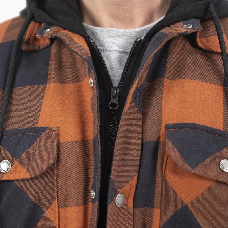 Orange Men's Dickies Flannel Hooded Shirt Jacket | XFK137084