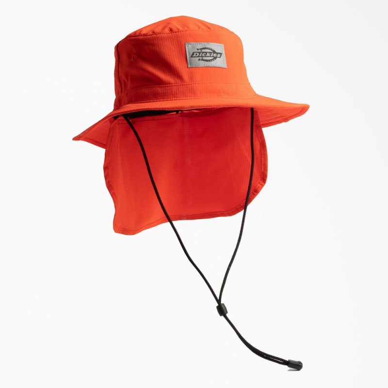 Orange Men\'s Dickies Full Brim Ripstop Boonie with Neck Shade Hat | UQD671958