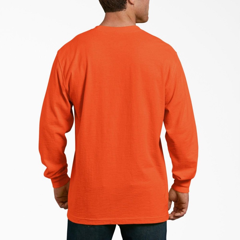 Orange Men's Dickies Heavyweight Neon Long Sleeve Pocket T-Shirt | XTL145796