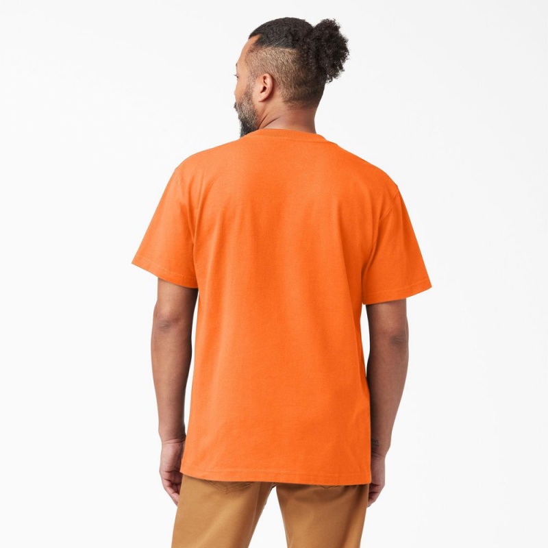 Orange Men's Dickies Heavyweight Neon Short Sleeve Pocket T-Shirt | KRT983765