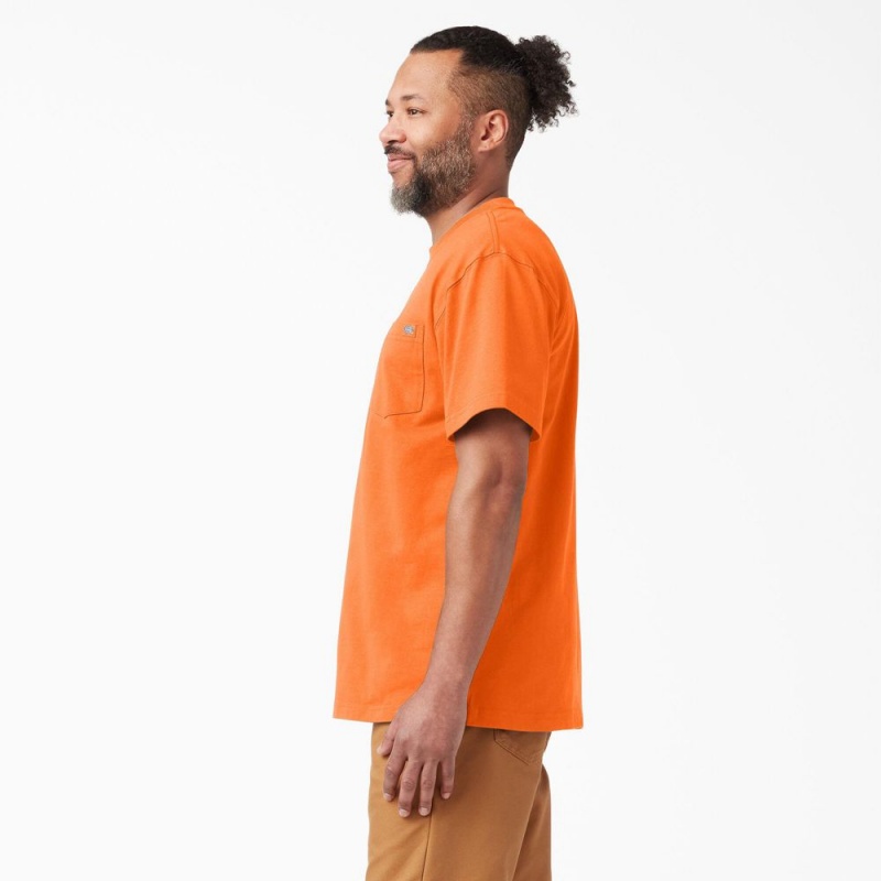 Orange Men's Dickies Heavyweight Neon Short Sleeve Pocket T-Shirt | KRT983765