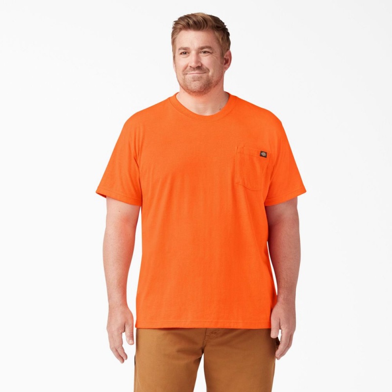 Orange Men's Dickies Heavyweight Neon Short Sleeve Pocket T-Shirt | KRT983765