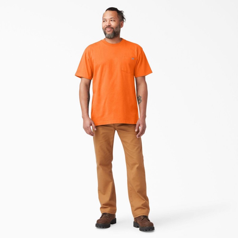 Orange Men's Dickies Heavyweight Neon Short Sleeve Pocket T-Shirt | KRT983765