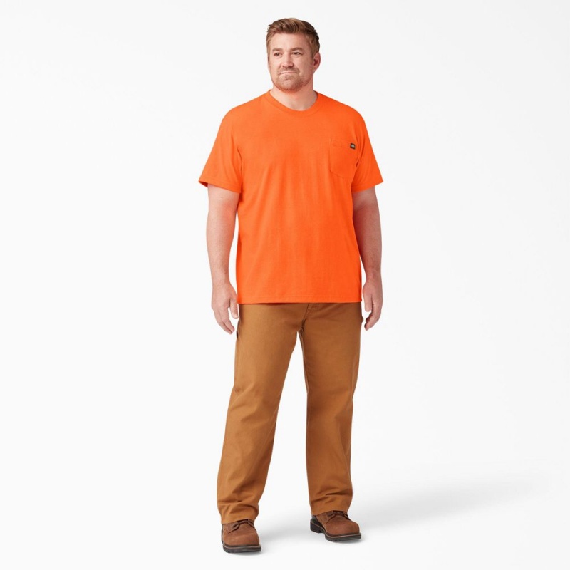 Orange Men's Dickies Heavyweight Neon Short Sleeve Pocket T-Shirt | KRT983765