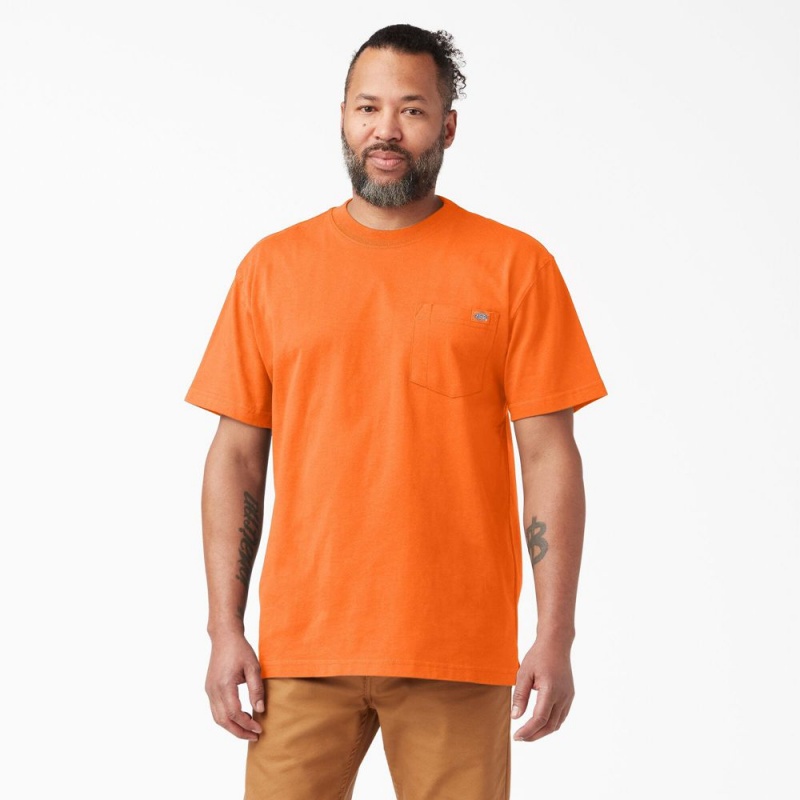 Orange Men\'s Dickies Heavyweight Neon Short Sleeve Pocket T-Shirt | KRT983765