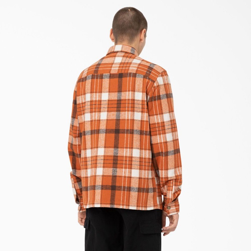 Orange Men's Dickies Nimmons Plaid Long Sleeve Shirt | CJN596783