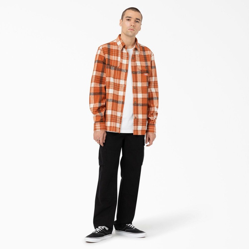 Orange Men's Dickies Nimmons Plaid Long Sleeve Shirt | CJN596783