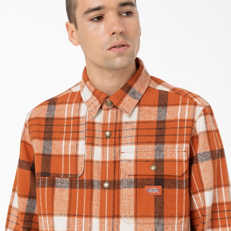 Orange Men's Dickies Nimmons Plaid Long Sleeve Shirt | CJN596783