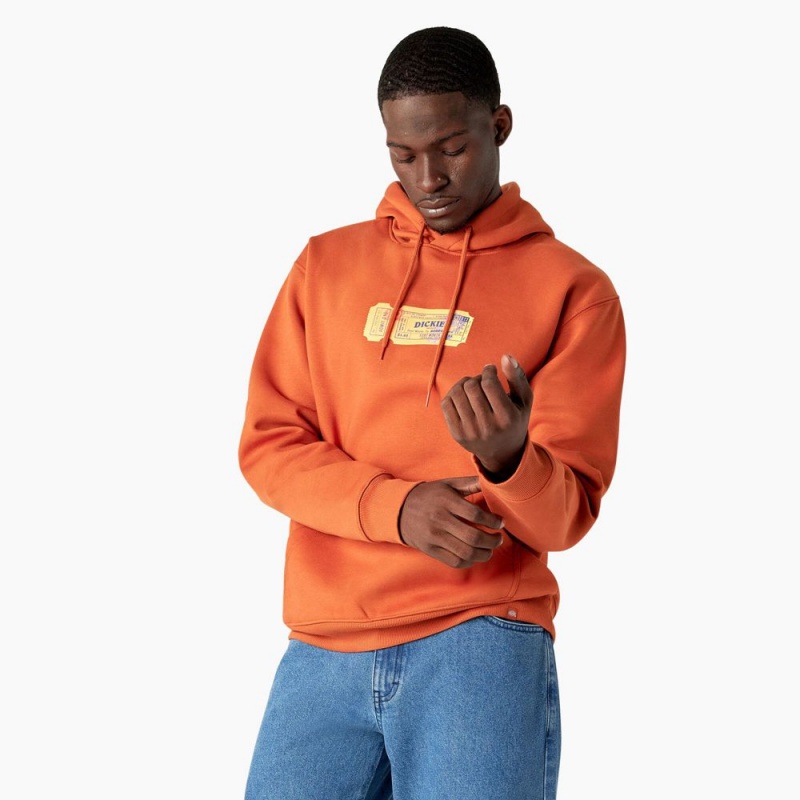 Orange Men\'s Dickies Paxico Graphic Hoodie | TBG204189