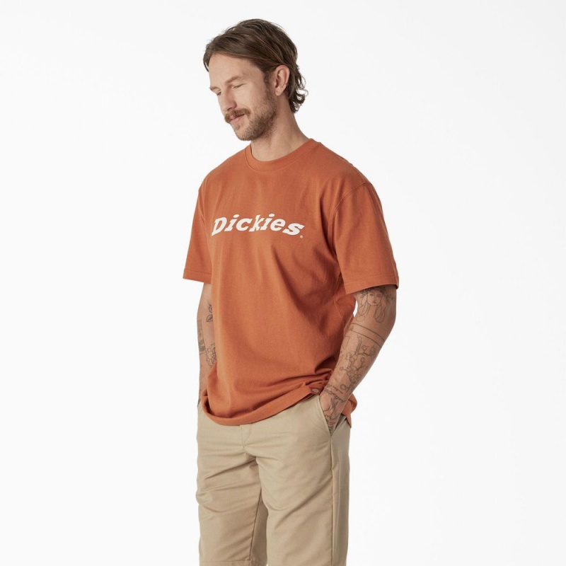 Orange Men's Dickies Short Sleeve Wordmark Graphic T-Shirt | TVG823941