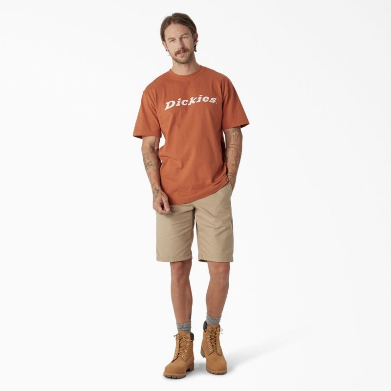 Orange Men's Dickies Short Sleeve Wordmark Graphic T-Shirt | TVG823941