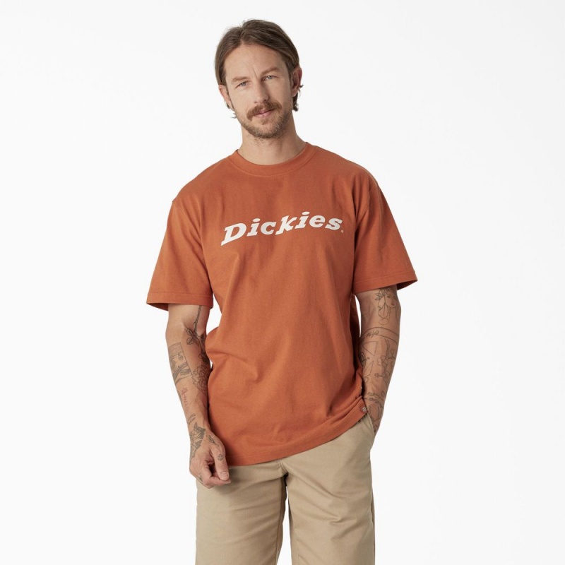 Orange Men\'s Dickies Short Sleeve Wordmark Graphic T-Shirt | TVG823941