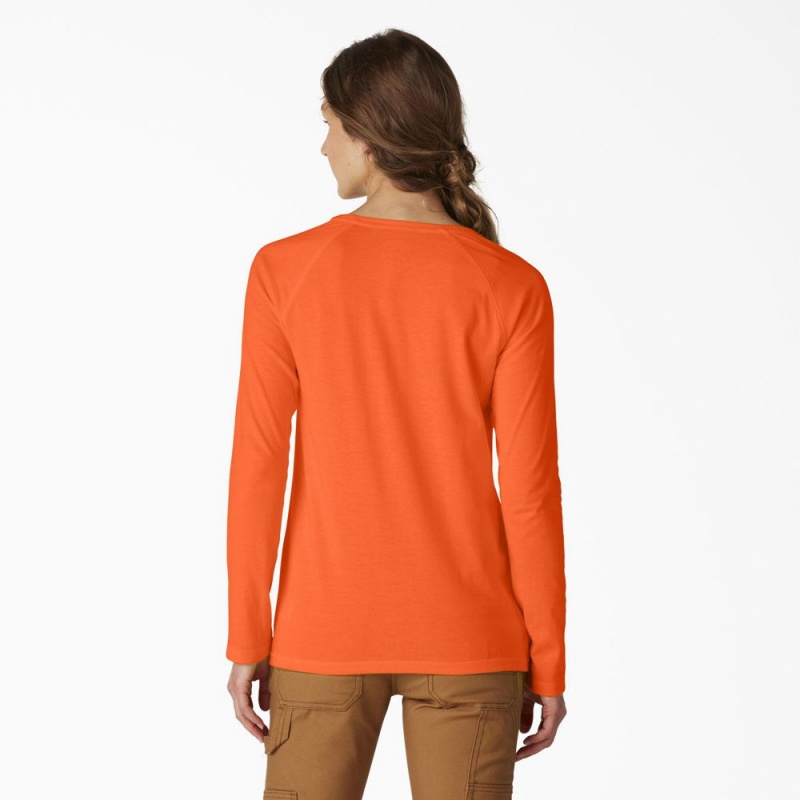 Orange Women's Dickies Cooling Long Sleeve Pocket T-Shirt | AQK709136