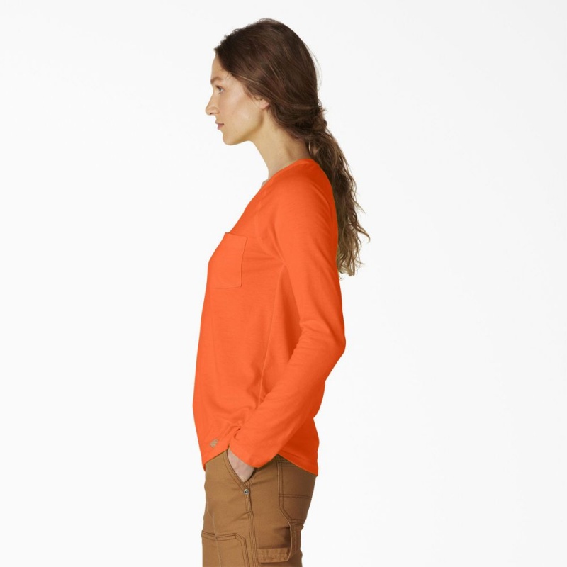 Orange Women's Dickies Cooling Long Sleeve Pocket T-Shirt | AQK709136