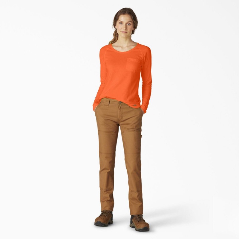 Orange Women's Dickies Cooling Long Sleeve Pocket T-Shirt | AQK709136