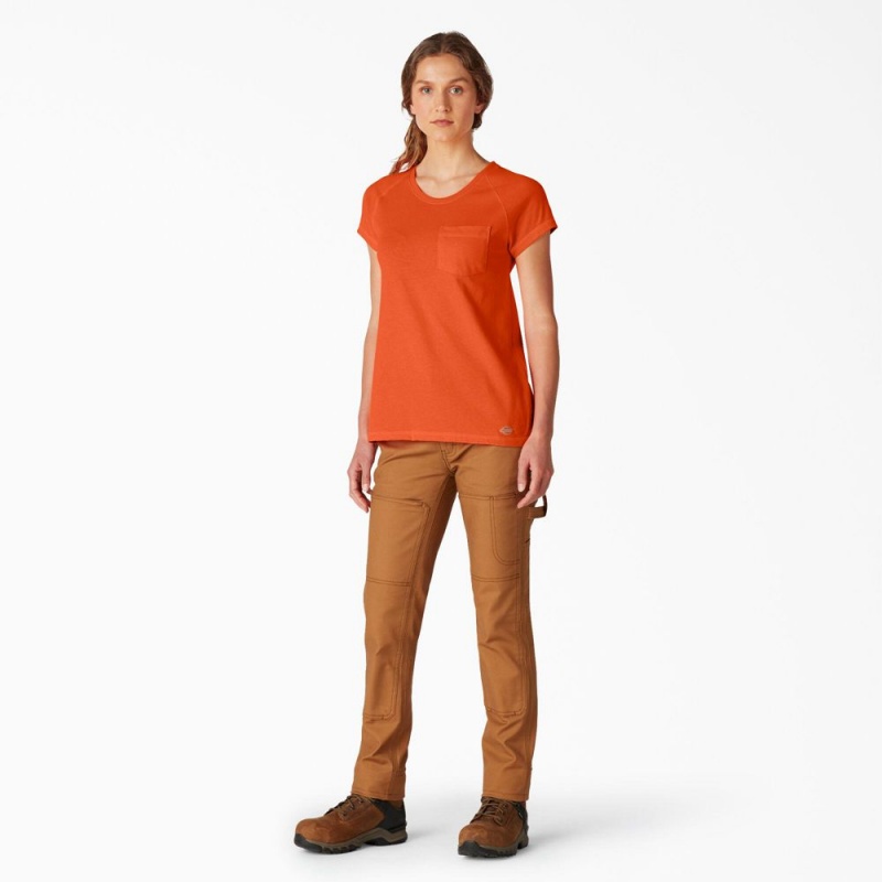 Orange Women's Dickies Cooling Short Sleeve Pocket T-Shirt | LJH540978