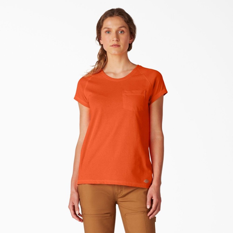 Orange Women\'s Dickies Cooling Short Sleeve Pocket T-Shirt | LJH540978