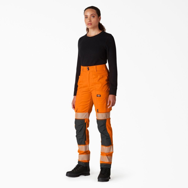 Orange Women's Dickies Hi Vis High Rise Pants | QZP946821