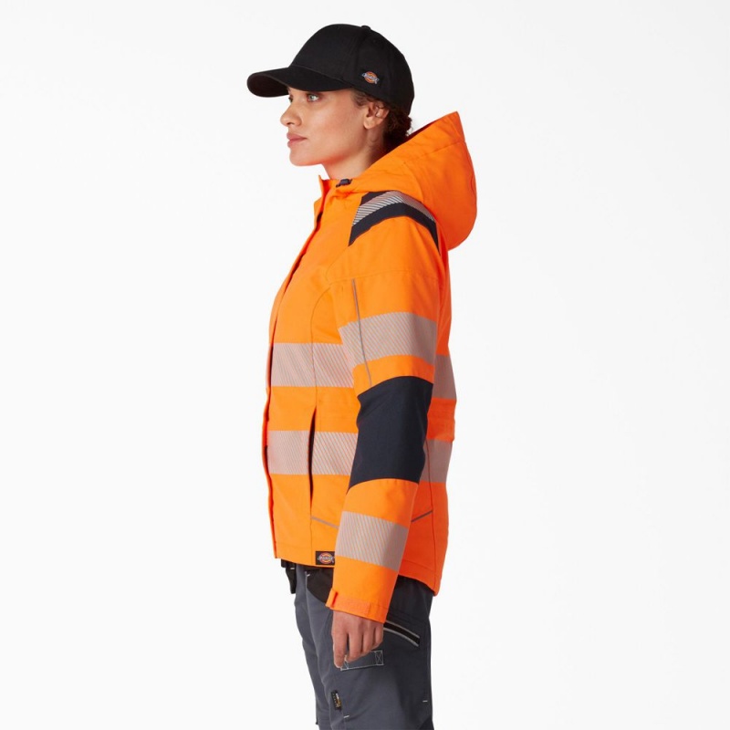 Orange Women's Dickies Hi Vis Insulated Performance Jacket | RLM267983