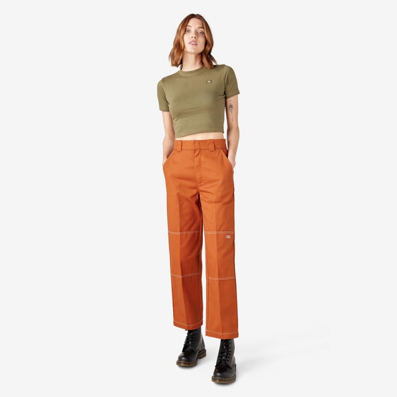 Orange Women's Dickies Relaxed Fit Double Knee Pants | EXL329074