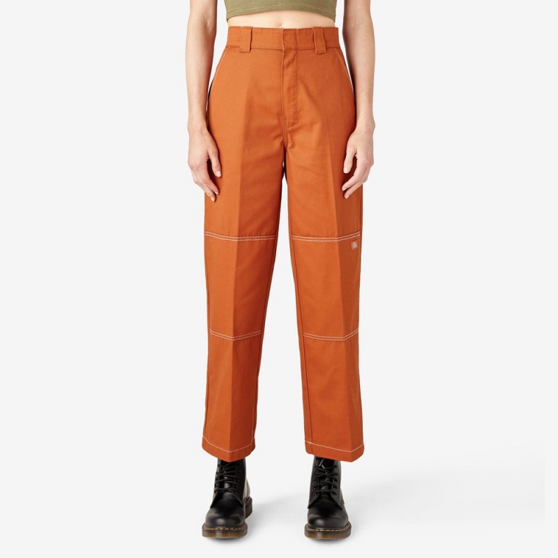 Orange Women\'s Dickies Relaxed Fit Double Knee Pants | EXL329074