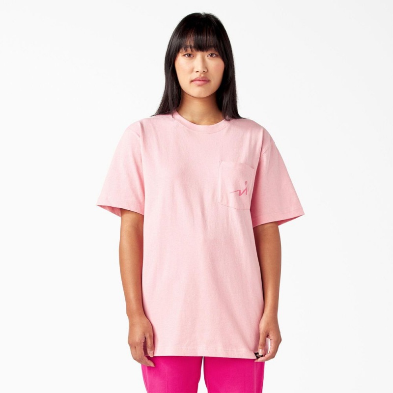 Pink Men's Dickies Breast Cancer Awareness Heavyweight T-Shirt | TMO294510