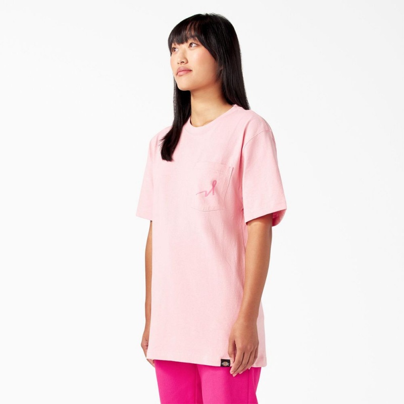 Pink Men's Dickies Breast Cancer Awareness Heavyweight T-Shirt | TMO294510