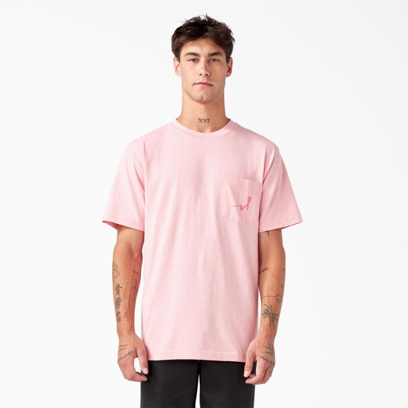 Pink Men's Dickies Breast Cancer Awareness Heavyweight T-Shirt | TMO294510