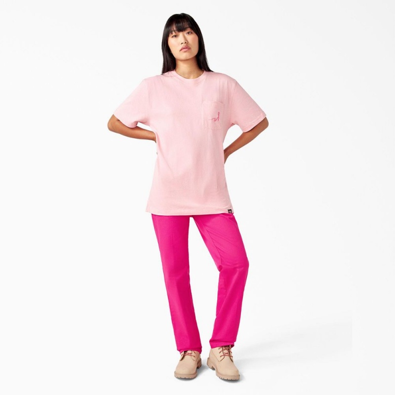 Pink Men's Dickies Breast Cancer Awareness Heavyweight T-Shirt | TMO294510