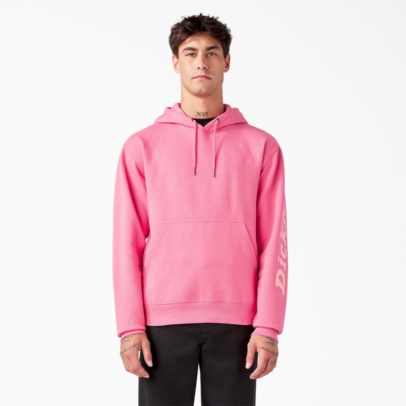 Pink Men's Dickies Breast Cancer Awareness Logo Hoodie | RWT928310