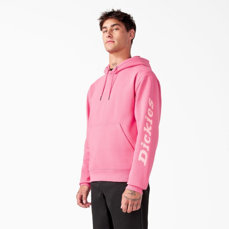 Pink Men's Dickies Breast Cancer Awareness Logo Hoodie | RWT928310