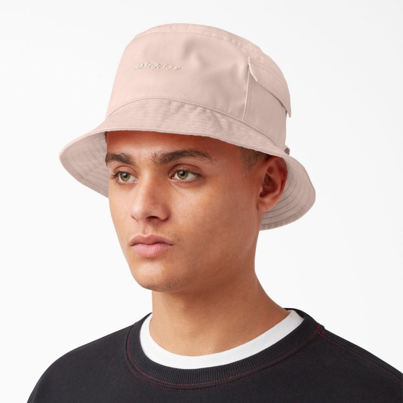 Pink Men's Dickies Script Logo Bucket Hat | RET981645