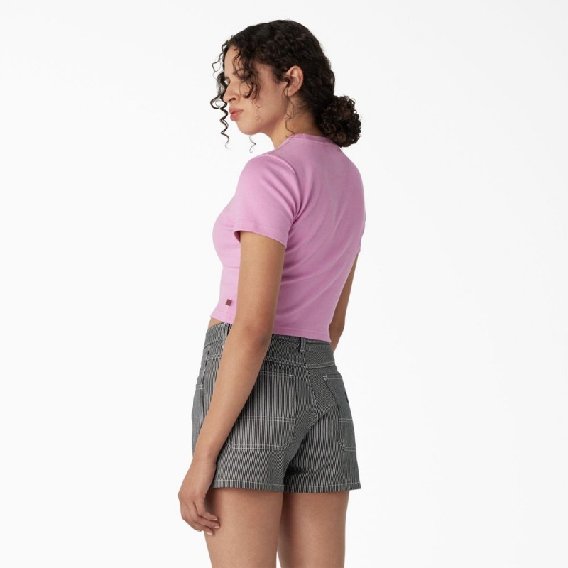 Pink Women's Dickies Embroidered Cropped Baby T-Shirt | TOZ164059