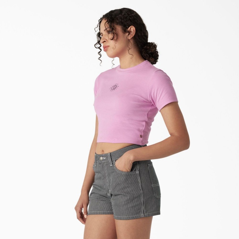 Pink Women's Dickies Embroidered Cropped Baby T-Shirt | TOZ164059