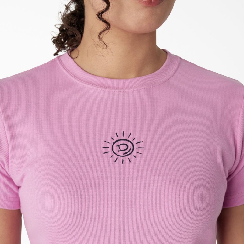 Pink Women's Dickies Embroidered Cropped Baby T-Shirt | TOZ164059