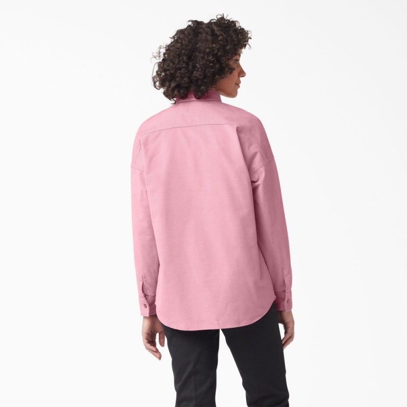 Pink Women's Dickies Halleyville Oversized Corduroy Shirt | PVD352867