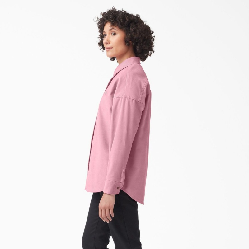 Pink Women's Dickies Halleyville Oversized Corduroy Shirt | PVD352867