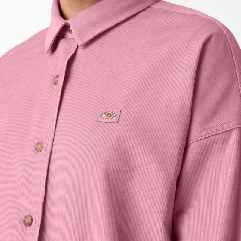 Pink Women's Dickies Halleyville Oversized Corduroy Shirt | PVD352867