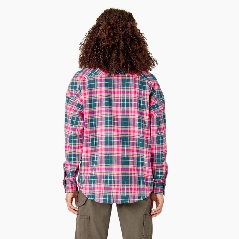 Pink Women's Dickies Long Sleeve Flannel Shirt | OXW264309