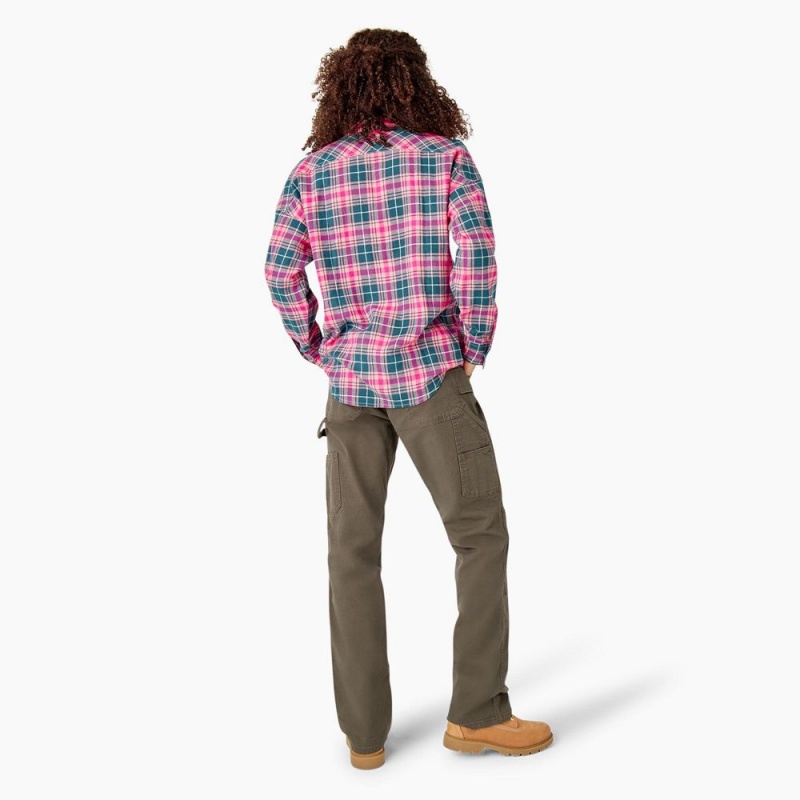 Pink Women's Dickies Long Sleeve Flannel Shirt | OXW264309