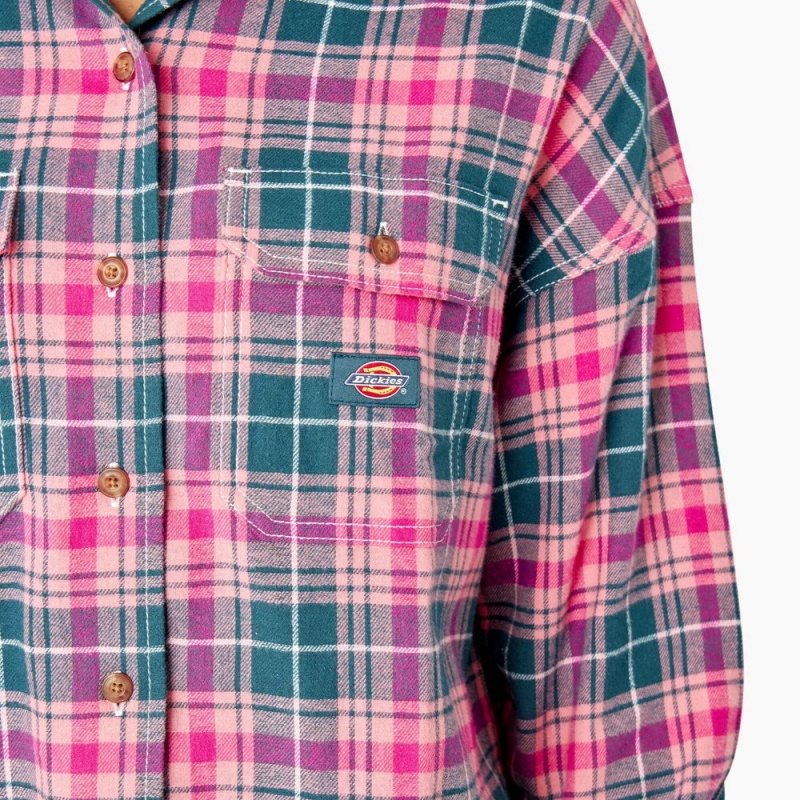 Pink Women's Dickies Long Sleeve Flannel Shirt | OXW264309