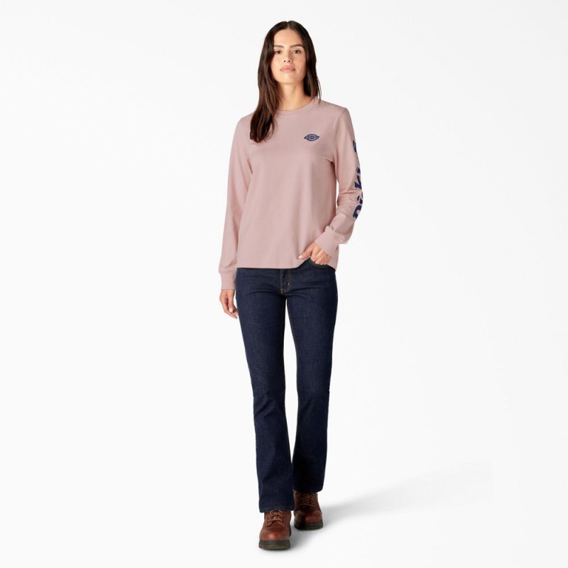 Pink Women's Dickies Long Sleeve Heavyweight Graphic T-Shirt | OSW987462