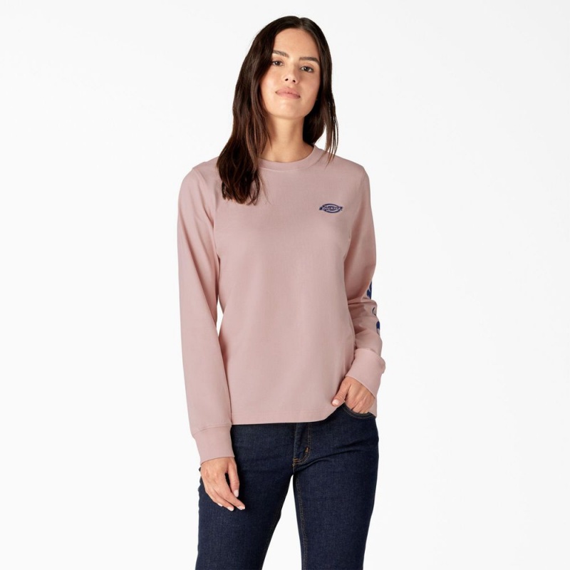 Pink Women\'s Dickies Long Sleeve Heavyweight Graphic T-Shirt | OSW987462