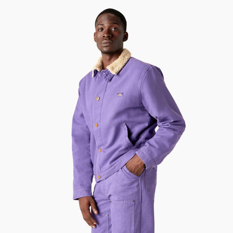 Purple Men's Dickies Duck Canvas High Pile Fleece Jacket | DFN657342