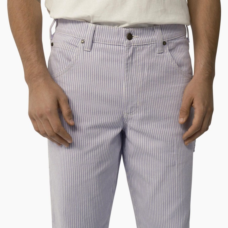 Purple Men's Dickies Garyville Regular Fit Hickory Stripe Carpenter Pants | DYJ546893