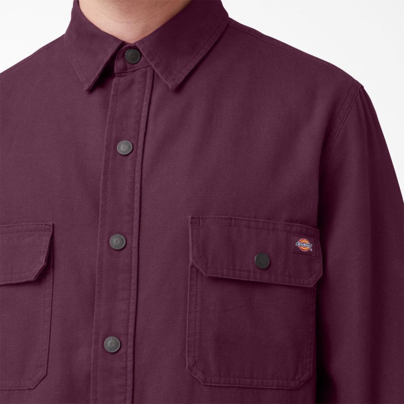 Purple Men's Dickies Long Sleeve Flannel-Lined Duck Shirt | KVO684059